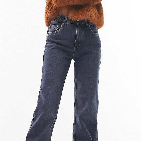 Topshop relaxed flare jeans in blue black - Picture 1 of 7